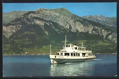 AK Brienz, Dampfer MS Interlaken mit Rothorn