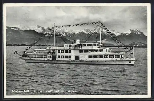 AK MS Deutschland in Flaggengala mit dem  auf dem Bodensee