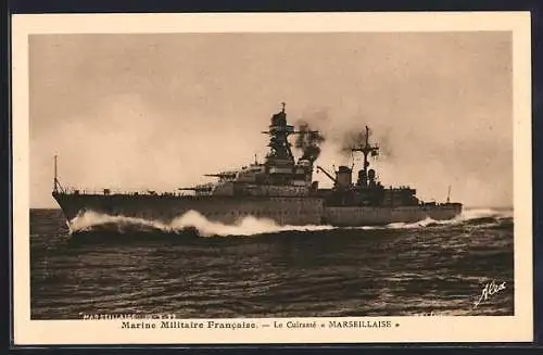 AK Le Cuirassé Marseillaise, Marine Militaire Francaise, Kriegsschiff