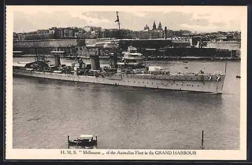 AK HMS Melbourne of the Australien Fleet in the Grand Harbour, Kriegsschiff