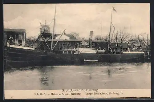 AK Flussdampfer SS Clara im Hafen von Harburg