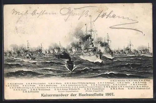 AK Kaisermanöver der Hochseeflotte 1907 mit zahllosen Kriegsschiffen