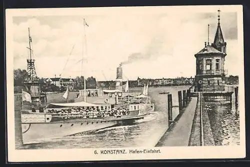 AK Konstanz, Salondampfer Rhein bei der Hafeneinfahrt