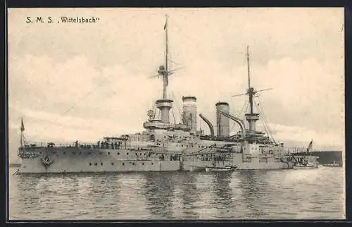 AK Kriegsschiff SMS Wittelsbach in Fahrt