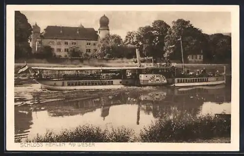 AK Salondampfer Graf Moltke auf der Weser vor dem Schloss Hehlen