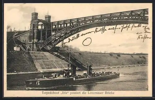 AK Torpedoboot ltis passiert die Levensauer Brücke