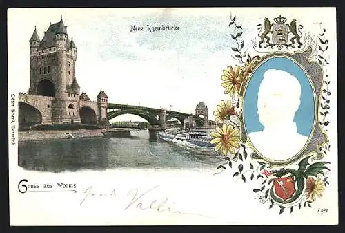 AK Worms, Grossherzog Ernst Ludwig von Hessen-Darmstadt, Neue Rheinbrücke