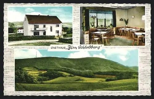 AK Ruppertsecken /Pfalz, Gasthaus zum Schlossberg mit Innenansicht, Inh. K. Kühn