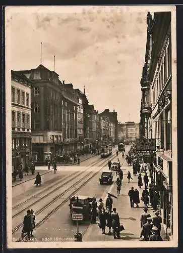 AK Saarbrücken, strasse mit Strassenbahnen