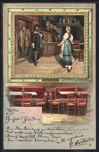 Lithographie Hamburg-Uhlenhorst, Cafe Schwegler, Bildnis vom fliegenden Holländer