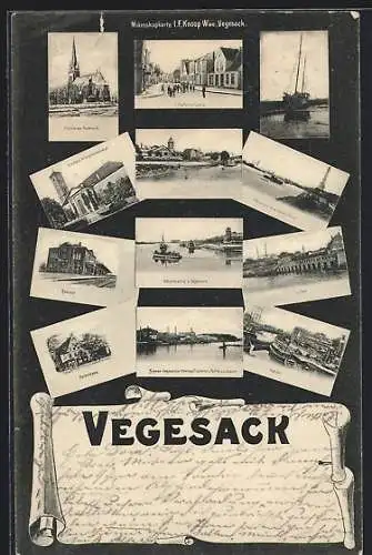 AK Vegesack, Bahnhof, Hafen, Hafenhaus, Segelboot