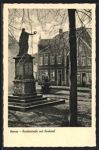 AK Weener, Norderstrasse mit Denkmal