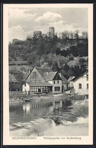 AK Helmarshausen, Mühlenpartie mit Krukenburg