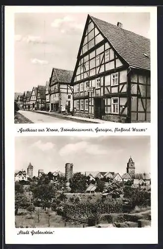 AK Grebenstein, Gasthaus zur Krone und Ortsansicht