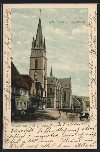 AK Bad Driburg, Kath. Kirche und Langestrasse