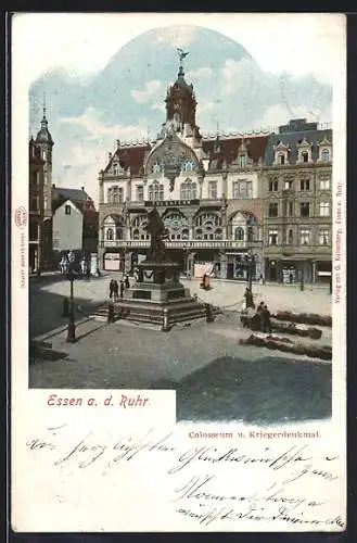 AK Essen a. d. Ruhr, Colosseum u. Kriegerdenkmal