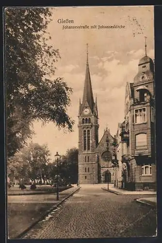 AK Giessen, Johannesstrasse mit Johanneskirche