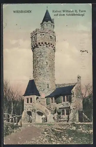 AK Wiesbaden, Kaiser Wilhelm II. Turm auf dem Schläferskopf