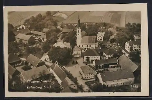 AK Lohnsburg, Stadtplatz mit Kirche, Fliegeraufnahme