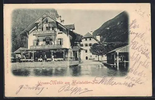 AK Hallstatt, Gasthaus Gosau-Mühle am Seeufer