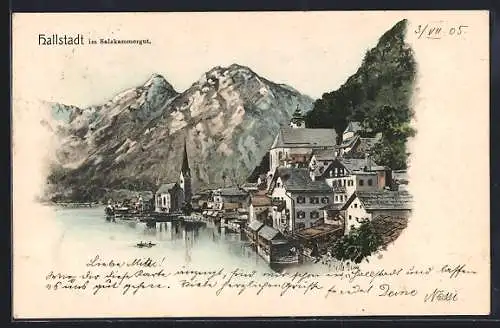 AK Hallstatt /Salzkammergut, Ortsansicht mit Seeufer