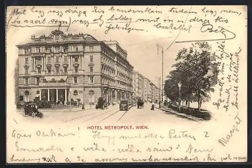 AK Wien, Strassenpartie am Hotel Metropole