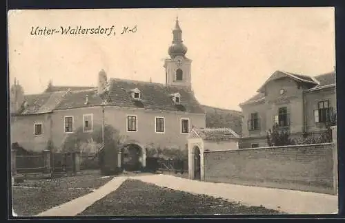 AK Unter-Waltersdorf /N.-Oe., Kirche und Kindergarten, Panorama