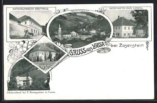 AK Lausa b. Losenstein, Gasthaus Kamergraber, Alleinverkauf bei F. Baumgartner, Geschäftshaus Kargl