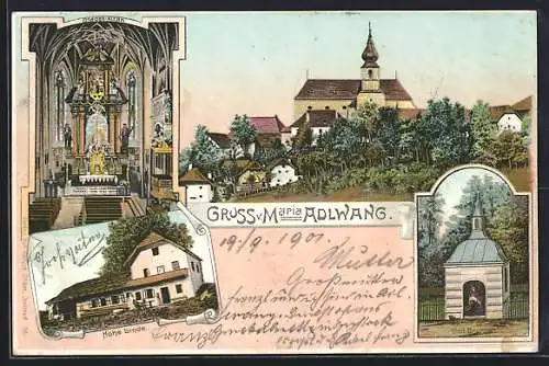 Lithographie Adlwang, Gasthaus Hohe Linde, Kapelle Heil Brunnen, Inneres vom Gnaden-Altar