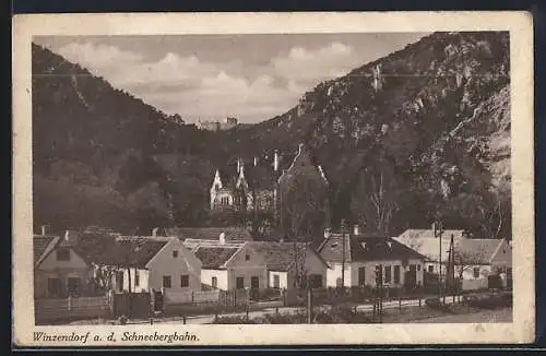 AK Winzendorf a. d. Schneebergbahn, Teilansicht mit Burg