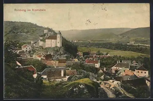 AK Rehberg im Kremstal, Ortsansicht mit der Burg auf dem Hügel