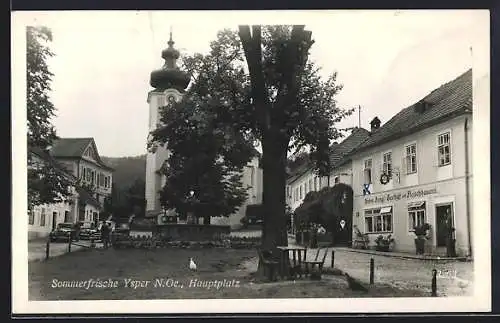 AK Ysper, Hauptplatz mit Gasthof und Fleischhauerei