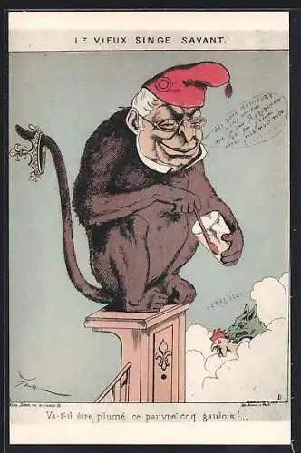 Künstler-AK Le Vieux singe savant, Franz. Persönlichkeit als Affe, Karikatur