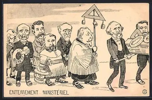 Künstler-AK Enterrement Ministériel, französische Karikatur