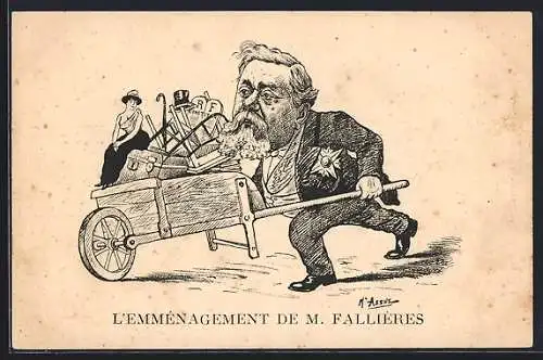 Künstler-AK L`Emménagement de M. Fallières, Karikatur