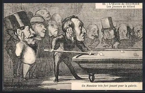 Künstler-AK L`Oeuvre de Daumier, Les Joueurs de billard, Karikatur