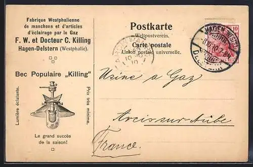 AK Hagen-Delstern, F. W. et Docteur C. Killing, Fabrique Westphalienne de manchons, Bec Populaire Killing