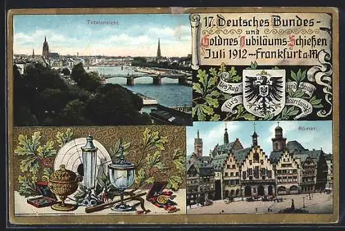 AK Frankfurt, 17. Deutsches Bundes-Goldenes Jubiläums Schiessen 1912, Römer, Teilansicht der Stadt