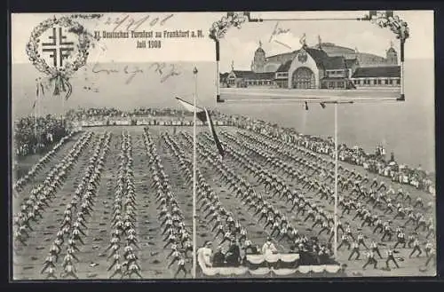 AK Frankfurt a. M., XI. Deutsches Turnfest Juli 1908, Feld mit Turnern