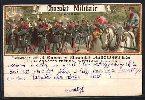 Lithographie Belgische Militärparade, Cacao et Chocolat Grootes