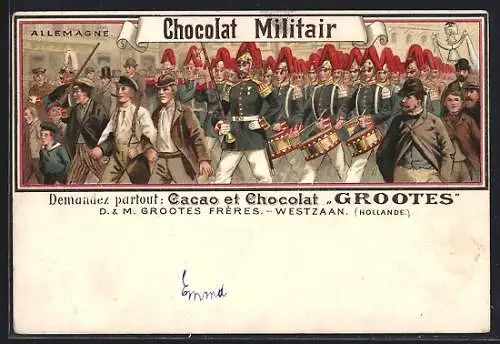 Lithographie Deutsche Militärparade, Cacao et Chocolat Grootes