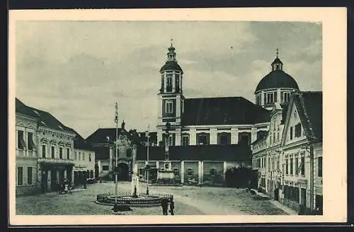 AK Pollau /Oststeiermark, Hauptplatz mit Brunnen