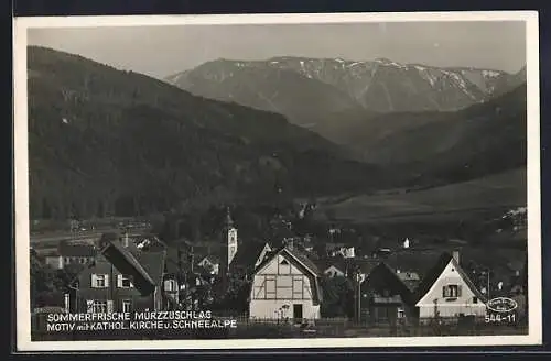 AK Mürzzuschlag, Motiv mit Katholischer Kirche & Schneealpe