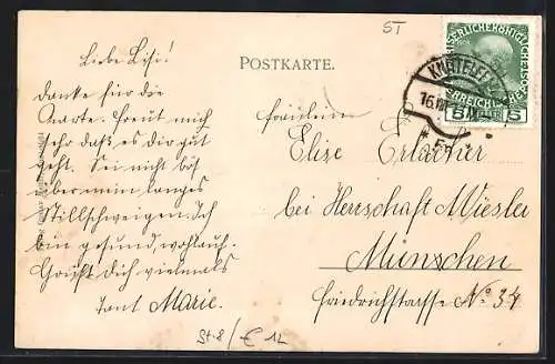 AK Knittelfeld, Strassenpartie mit Denkmal