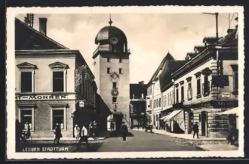 AK Leoben, Strassenpartie am Stadtturm