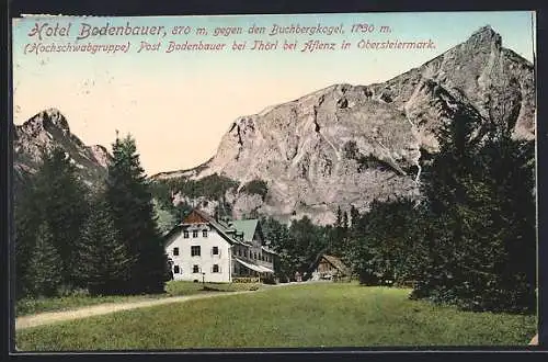 AK Thörl, Hotel Bodenbauer gegen den Buchbergkogel