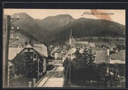 AK Aflenz, Strassenpartie mit Kirche