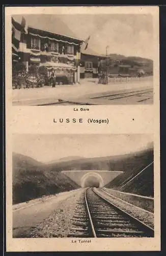 AK Lusse /Vosges, La gare, le tunnel