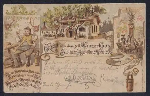 Künstler-AK Wien, Jubiläums-Ausstellung 1898, Gasthof Winzerhaus