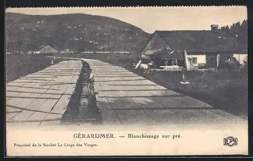 AK Gérardmer /Vosges, Société Le Linge des Vosges, Blanchissage sur pré